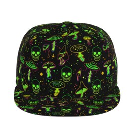 Bright Mushrooms and Skulls Snapback Hat for Men Women,Stylish Flat Bill Hat Baseball Caps Adjustable Flat Brim Hip Hop Baseball Hats