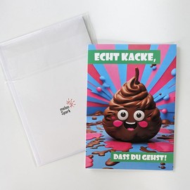 Greeting Card Farewell Colleagues Funny XL Large Design Leaving Card Office Retirement Retirement Moving Friends Maxi Folding Card Large A5 Original Humour Set with Envelope Real Poop