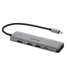 Elecom DST-050BP1SV USB-C Hub Docking Station 5-in-1 PD Compatible 140W USB-C x 2 USB-A x 3 HDMI 4K60Hz Silver
