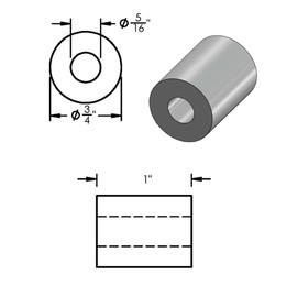 Aluminum Spacer Black 3/4" OD x 5/16" ID x Choose Your Length, Round Spacer Unthreaded Standoff Bushing Plain Finish, Fits Screws Bolts 5/16" or M8 by Metal Spacers Online (1" Length, 2 Pack)