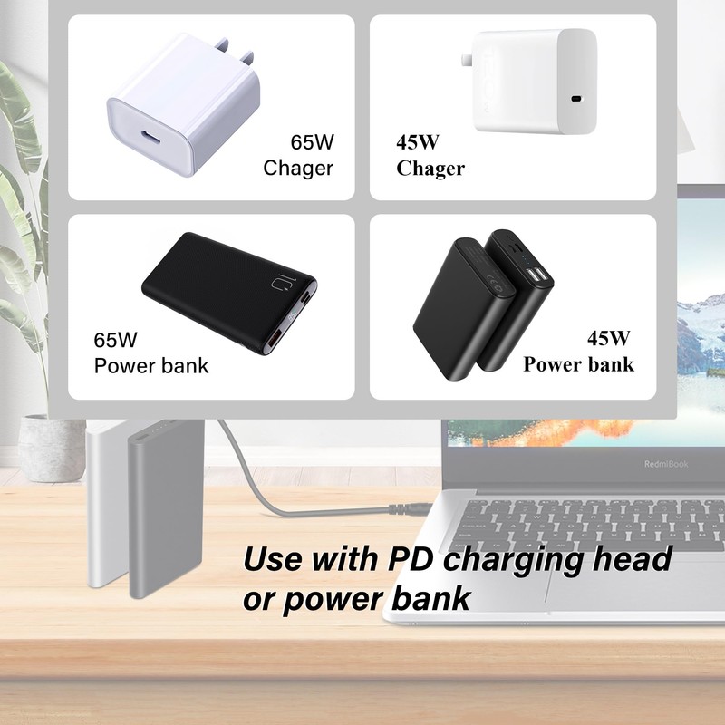 GINTOOYUN USB C to DC5521 Power Extension Charge Cable 65W