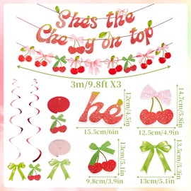 SUNBEAUTY Cherry Party Decorations, She's The Cherry On Top Theme Banner, Summer Fruit Cherries Party Supplies for Birthday Baby Shower Valentine's Day Wedding Bridal Shower