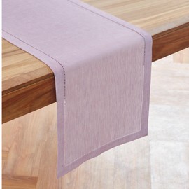 Solino Home Linen Chambray Lavender Table Runner 108 Inches Long - 100% Pure Linen Hemstitch Easter Table Runner 14 x 108 Inch for Dining, Wedding, Parties - Milan