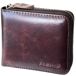 Admetus - Cartera de piel auténtica para hombre con cremallera, plegable - Top Quality