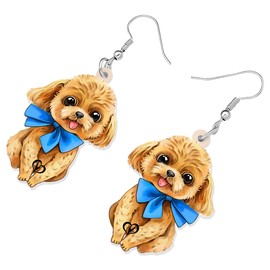 RAIDIN Acrylic Cute Poodle Dog Dangle Hook Earrings for Women Girls Sweet Puppy Pets Earrings Jewelry Gifts for Dog Lovers (Blue)