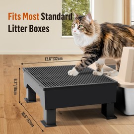 Bartuke Adjustable Cat Litter Box Step Ramp, Elevated Cat Step Stair for Litter Box with Base, Filter Function, Non-Slip, Easy-to-Clean Pet Toilet Ramp Pedal for Kittens, Old Cats (Black)