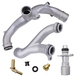 LR092992 Upgraded Aluminum Coolant Outlet Pipes Kit For 2010-2021 Land Rover LR4 Discovery Range Rover Sport Velar For Jaguar XF XJ XE F-Type F-Pace LR028136 LR049990 Engine Coolant Outlet Pipes Kit