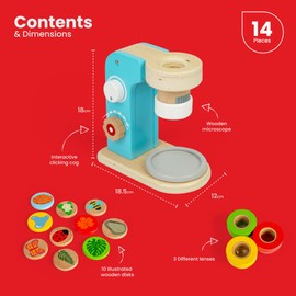 Bigjigs Toys Microscope - 14 Piece Wooden Microscope Toy with 3 Lenses, Pretend Play Microscopes For Kids, Fun & Educational Toddler Gifts, Sustainably Made, Age 3 + Years