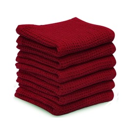 Dish Cloths Cotton| Dish Towels Absorbent and Lint Free Waffle Weave| Dishcloths for Kitchen Washing Dishes| Fast Drying Dish Rags| 6 Pack 12 Inch x 12 Inch Red - Classic Waffle