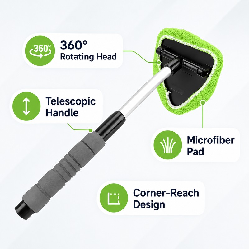 Telescopic Car Windshield Cleaner for Glass - 360° Microfiber Window