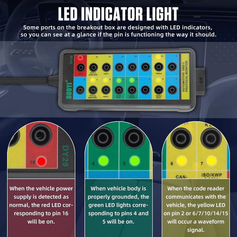 DUOYI OBD2 Breakout Box Can Bus Breakout Box with LED