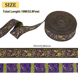BENECREAT 10.9 Yards 25mm Goldenrod Vintage Jacquard Ribbon, Boho Braid Embroidered Trim for Clothing, Bag, Headbands, Pillowcases, Pet Collar