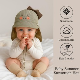 AYNKH Bebe Muslin Peaked Cap Sun Hat with Neck and Ear Protection, UV Protection (UPF 50+), Unisex, for Infants and Toddlers, 38-46 cm Head Circumference (Dinosaur)