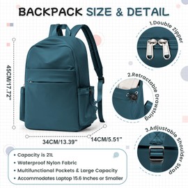 HYC00 School Backpack Women,Unisex Casual Daypack School Bags 14 Inch Laptop Backpack for Girls Boys Lightweight Travel Rucksack Water Resistant Bookbag for Teenage College Work Backpack,Peacock Blue