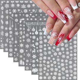 8 Pcs 3D Snowflake Nail Art Stickers Winter Christmas Nail Decals Self-Adhesive Snowmen Elk Lantern Sticker for Nails Cute White Snowflake Christmas Tree Nail Design DIY New Year Christmas Decoration