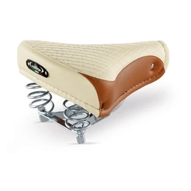 Bicycle Saddle, City Saddle, Leather for Women and Men, for City Bike, Beachcruiser Holland Bike in Vintage Retro Look 1750 Export, Colour: Brown/Cream, Made in Italy