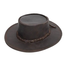 Minnetonka Unisex Fold Up Hat - Flat Brimmed Cowboy Hat Crafted with Portable Fold-Up Design and Reinforced Brim and Handmade from The Leather, Dark Brown, X-Large
