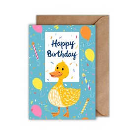 WBdesignz Birthday Card with Envelope - Cute Children's Birthday Card Duck Happy Birthday Duck Blue for Boys Girls (A6)