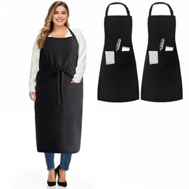 umboom Pack of 2 Cooking Aprons, Black Aprons, 85 x 70 cm, Adjustable Adult Aprons with 3 Pockets, Professional Work Apron for Restaurant, Bistro, Bar, Cafe, Garden, black