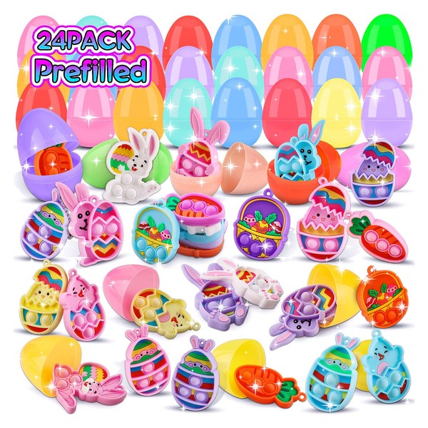 KissFree 24PACK Prefilled Easter Eggs with Easter Pop Toys,2.75inch Easter