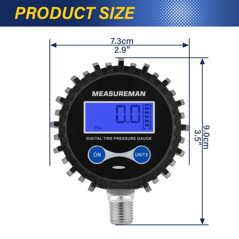 MEASUREMAN 2-1/2" Dial Size Digital Air Pressure Gauge with 1/4''