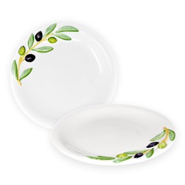 Lashuma Set of 2 Round Ceramic Plates, Double Pack, Handmade Dinner Plates with Olive 3D Relief, Breakfast Plates, 20 cm