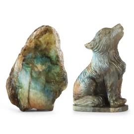 Artistone 2" Labradorite Crystal Wolf Statue Hand-Carved Healing Crystal Gemstone Wolf Figurine Animal Collection Sculpture Pack with Gift Box