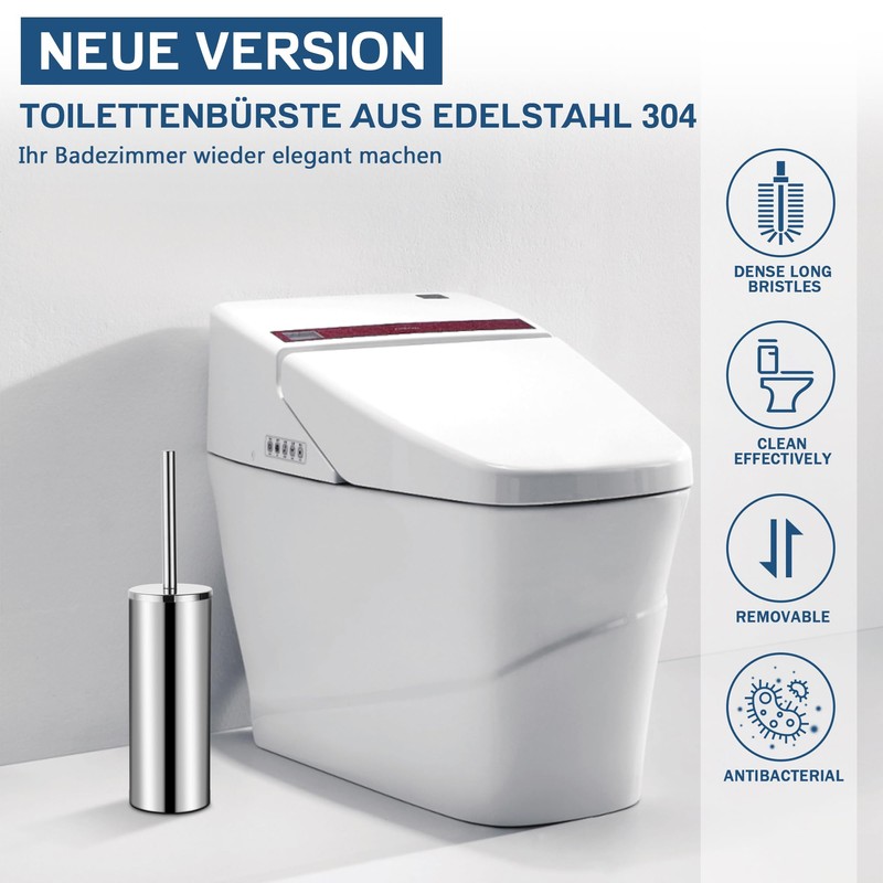 FIISAYL Miroir Toilet Brush with Stainless Steel Handle and Base
