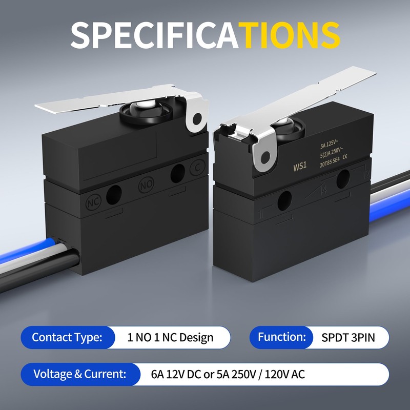 Joinfworld Waterproof Micro Limit Switch with Hinge Lever 6A 12V