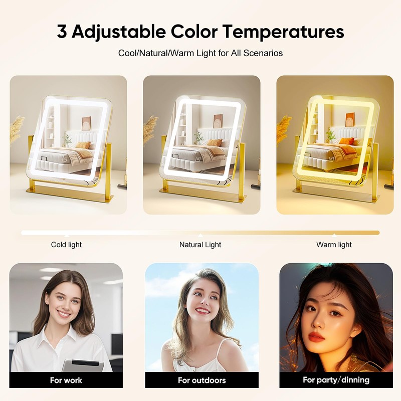 Vanity Mirror with Lights,LED Makeup Mirror,Gold,14.8“x12.6”