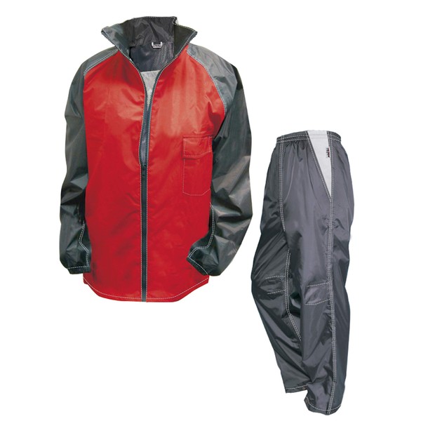 TOHKEMI Rainwear Neo CS Rain Jacket (#4502-RJ) + Neo CS Rain Pants (#4502-RP Charcoal) + Carry Pouch 3-Piece Set (Same Size Top and Bottom Size) (Red, S)