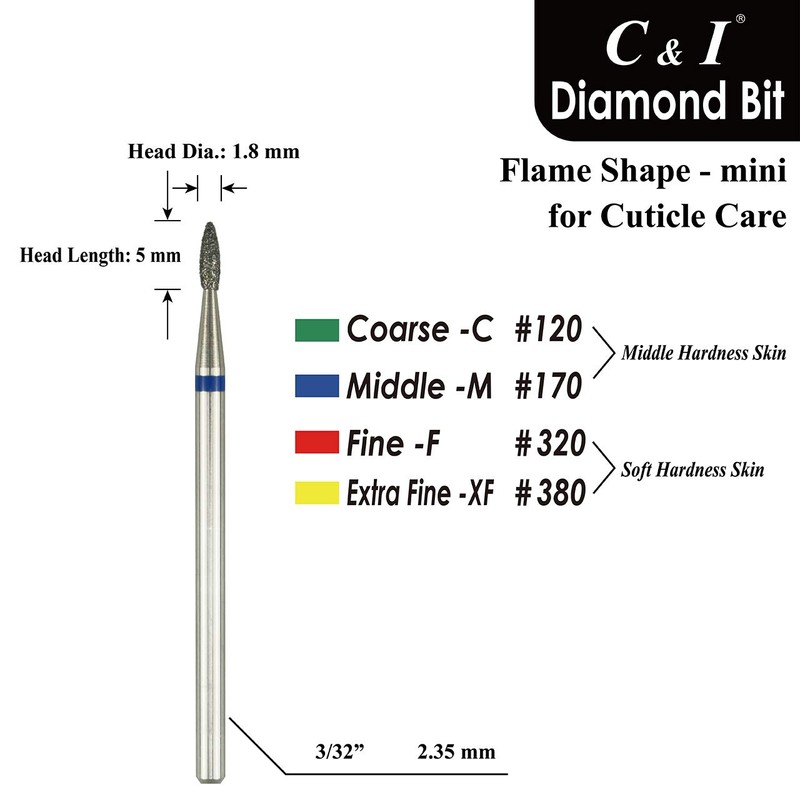 C & I Diamond Nail Drill Bit Flame Shape E-File