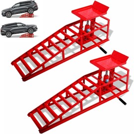 2Packs Drive Up Car Ramps for Oil Changes–5Ton/11050lbs Hydraulic Car Lift Ramp, High Lift Truck Ramps with Hydraulic Jack, Anti-Slip Vehicles Lifting Ramps for Home Garage Repair & Auto Ma