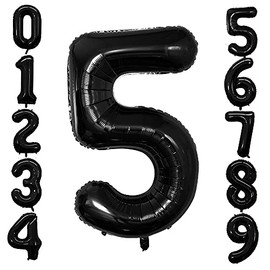 GOER 2 Pcs 42 Inch Black Foil Balloons Number 5,Huge Number Balloons for 5th 55th Birthday Party Supplies Anniversary Decorations