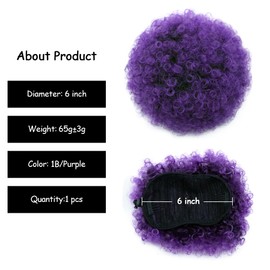 Yinmei Baibian Purple Afro Puff Drawstring Ponytail for Black Women Short Ponytail High Puff Bun Hair Piece Kinky Curly Clip in Updo Hair Extensions(1B/Purple#)