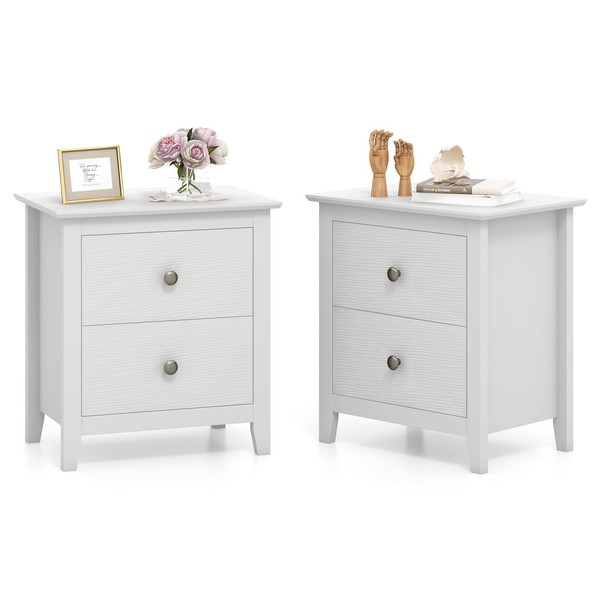 Giantex White Nightstands Set of 2, Modern 2 Drawers Night