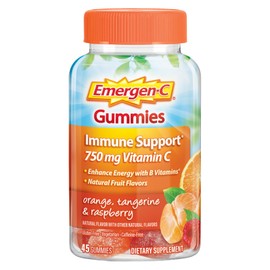 Emergen-C 750mg Vitamin C Gummies for Adults, Immunity Gummies with B Vitamins, Gluten Free, Orange, Tangerine and Raspberry Flavors - 45 Count
