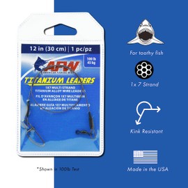 AFW Titanio Surfstrand, líder de pesca desnudo 1x7, 75 libras, 18 pulgadas, aparejado con mini grúa giratoria de acero inoxidable y cierre cruzado, sin torceduras, protección superior para peces dentados