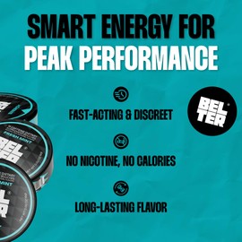 BELTER Focus - Fresh Mint - Caffeine Pouches - 45 Count - Fast-Acting - Zero-Calorie Energy Boost with L-Theanine - 96mg Caffeine Per Pouch - Ideal for Sports, Gym, Gaming, & Work