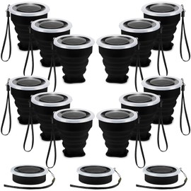 Purpeak 12 Pcs Silicone Collapsible Cup 7.04 oz Folding Camping Travel Collapsible Coffee Cup Portable Reusable Expandable Drinking with Lids for Outdoor Hiking(Balck)