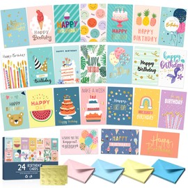 Timenued Birthday Cards, 24pcs Happy Birthday Card Bulk with Envelopes Birthday Card Assorted