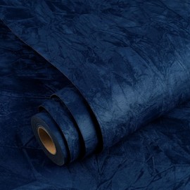 YENHOME Self Adhesive Blue Felt Fabric Wallpaper Peel and Stick 17.7"X118" Blue Felt Wallpaper for Bedroom Walls Vintage Fabric Peel Stick Wall Paper Contact Paper Velvet Flocking Liner Removable