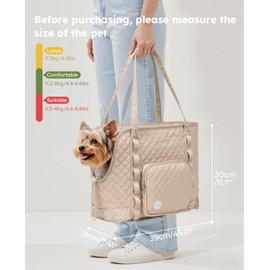 Pecute Dog Purse Carrier, Dog Carrier with Pockets for Small Dogs, Fits Dogs 5 lbs to 9 lbs, Cat and Puppies Tote Bag, Outing, Travel, Vet, Khaki