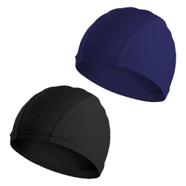 GSHLLO 2 Pcs Unisex Swim Cap Elastic Swimming Cap Cloth Bathing Cap Solid Color Swim Hat Stretch Pool Swimming Hat Black Navy Blue