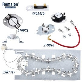 3387747 WP3387747 Dryer Heating Element Replacement for Whirlpool with 279816 Thermostat Kit & 279973 3392519 Thermal Fuse Dryer Thermal Cut-Off Fuse Kit Replace Part # AP6008281 PS11741416
