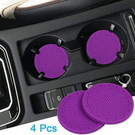 Car Coasters, Wisdompro 4 Pack PVC Car Cup Holder Insert Coaster - Anti Slip Universal Vehicle Interior Accessories Cup Mats for Women(2.75" Diameter, Purple)