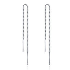 Iszie 925 Sterling Silver Link Chain - 18 CM Long Bar Tassel String Threader Pull Through Earrings For Women