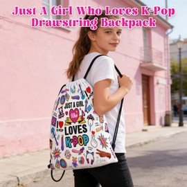 Onperpoe K Pop Drawstring Bags, Kpop Gym PE Bag for Sport, Travel, School, Gifts for Girls K-pop Fans Korean Music Lovers, String Bag for Beach Swimming Pool