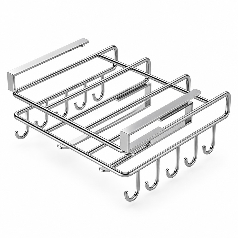 Stainless Steel Hanging Kitchen Storage Rack with Hooks – Paper