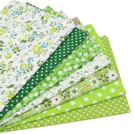 7 pcs Top Cotton 19.7" x 19.7" (50cm x 50cm) Squares Patchwork, Precut Different Pattern for Sewing Quilting, Home Party Craft Fabric DIY Sewing Mask (Green)